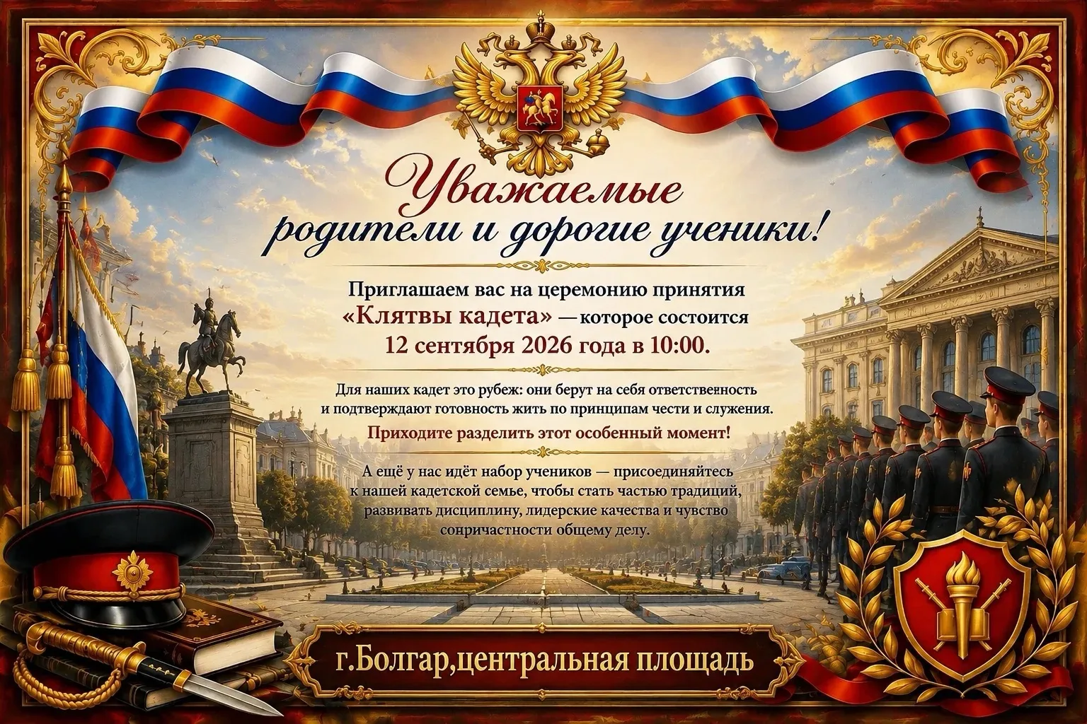 Приглашаем всех желающих посетить торжественное мероприятие «Клятву кадета»!