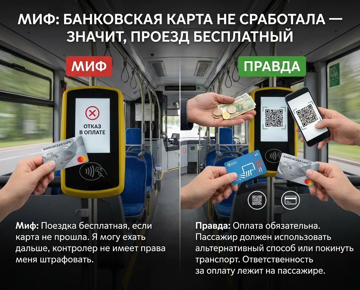 Миф: если банковская карта не сработала, можно ехать бесплатно.
