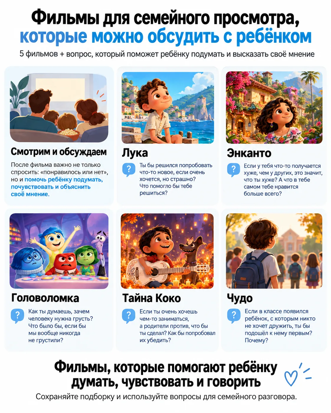 Фильмы для семейного просмотра, которые можно обсудить с ребёнком 🎬