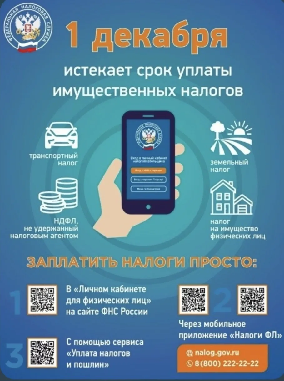 В 2026 году уплатить имущественные налоги за 2025 год необходимо не позднее 1 декабря 2...