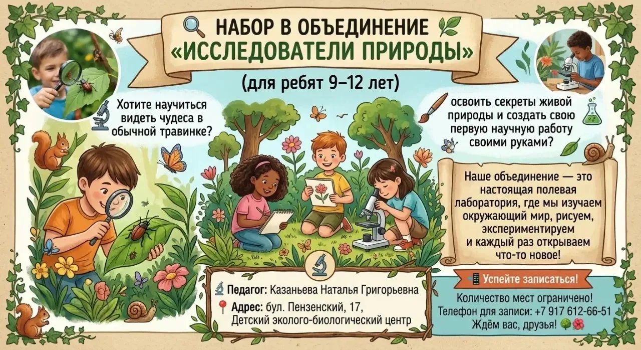 🔍🌿 Набор в объединение «Исследователи природы»