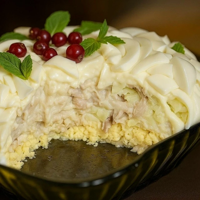 Этот салат — настоящий восторг! Нежный, с насыщенным вкусом рыбы и сливочным акцентом, ...