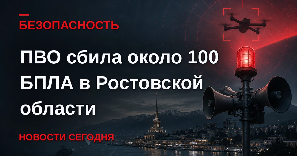 Около 100 БПЛА уничтожены ночью в ходе отражения воздушной атаки на Ростовскую область,...
