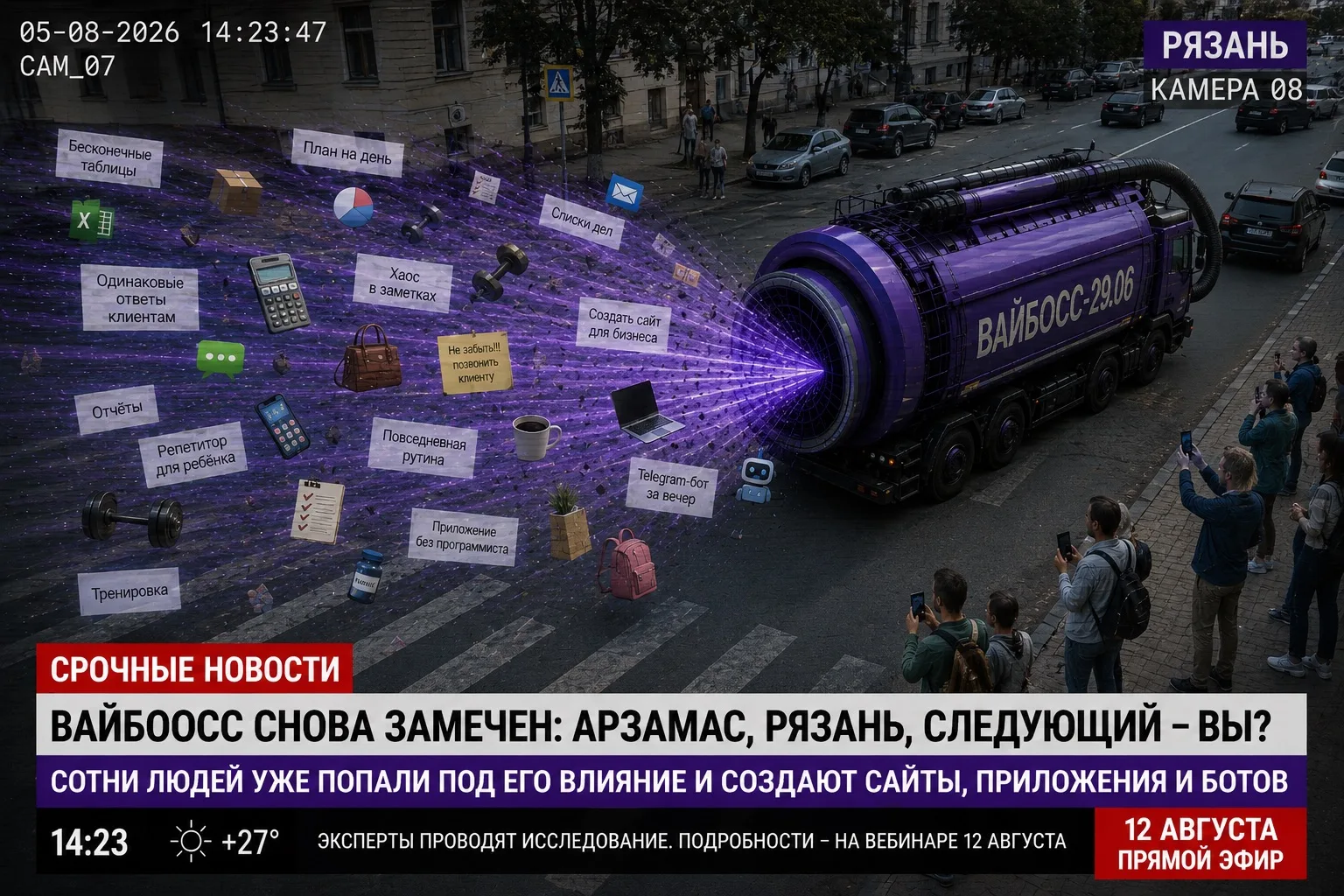 🚨 Срочные новости: ВАЙБОСОС продолжает движение.

По камерам наблюдения он уже зафиксирован в Арзам