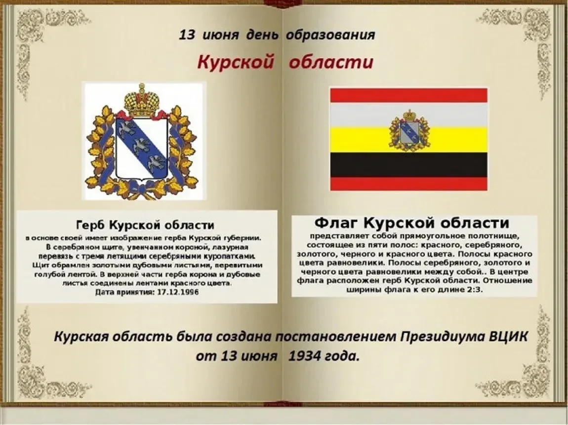 Курская область как субъект была создана постановлением Президиума ВЦИК от 13 июня 1934 года.
В ее с