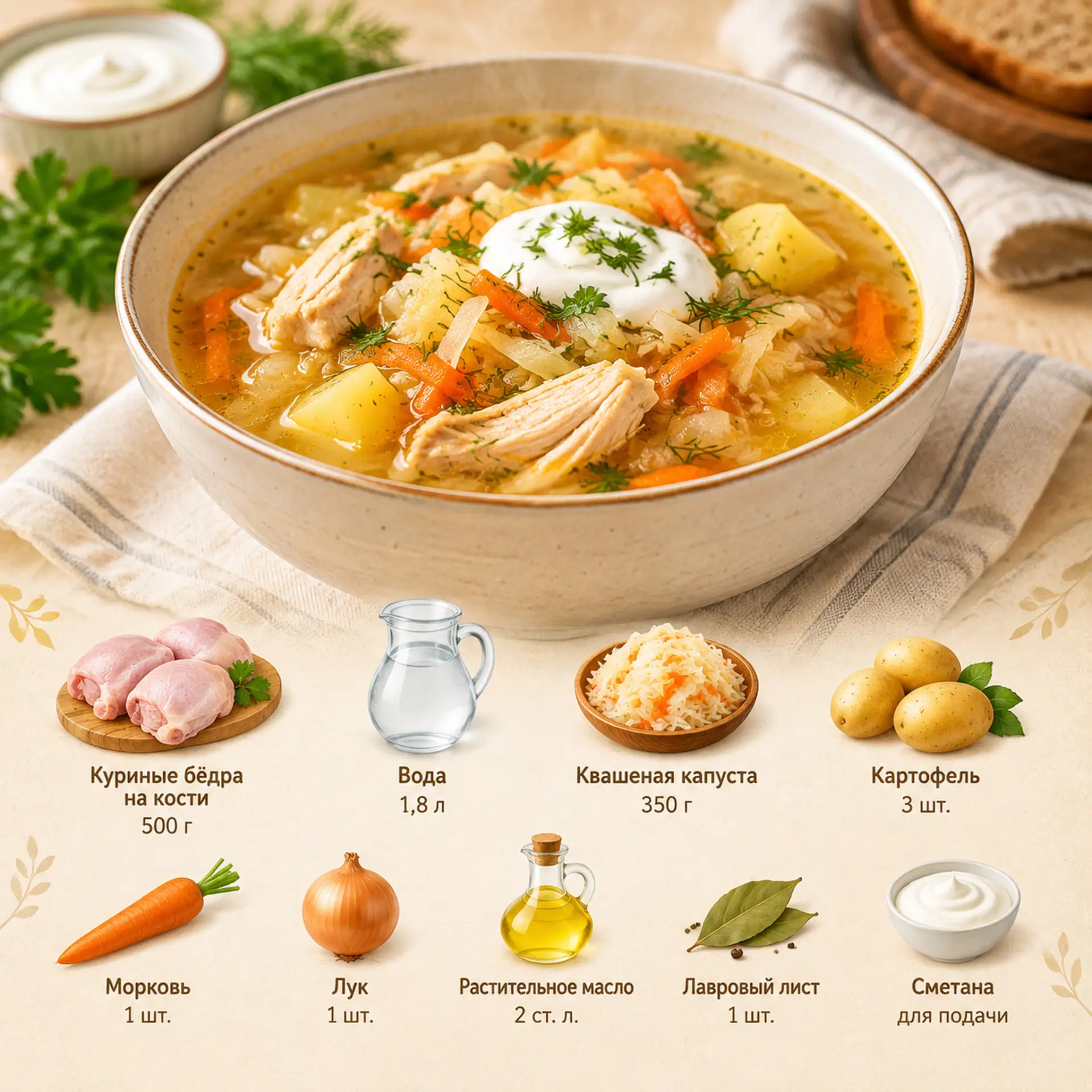 Щи из квашеной капусты с курицей 🤤