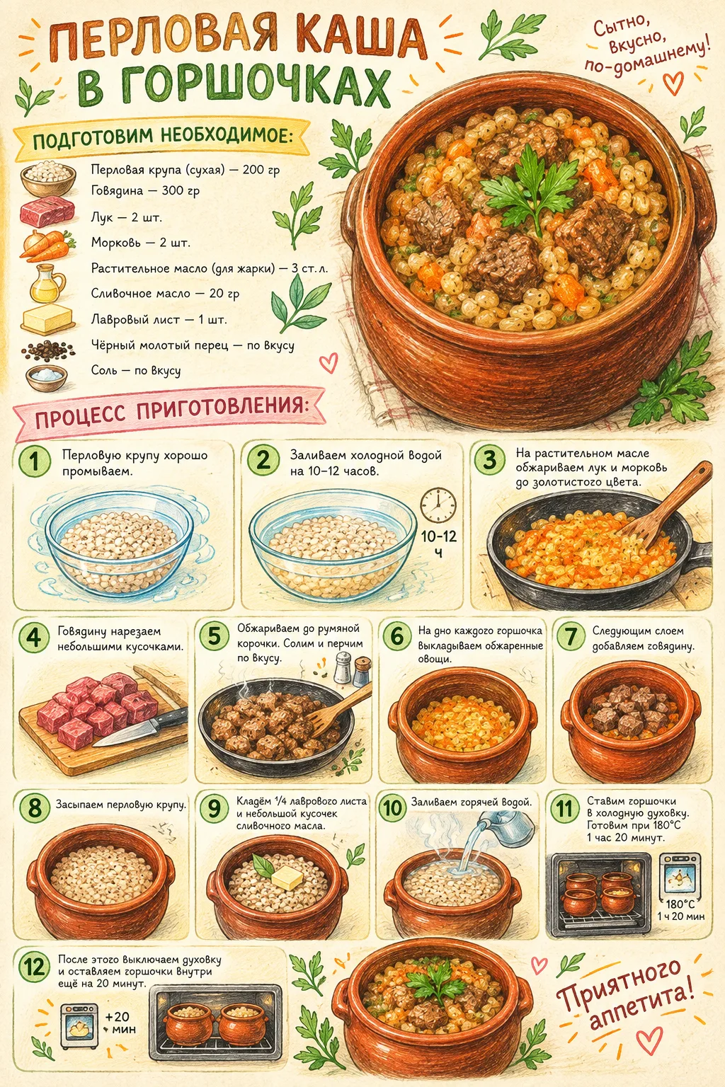 👨‍🍳ПЕРЛОВАЯ КАША В ГОРШОЧКАХ