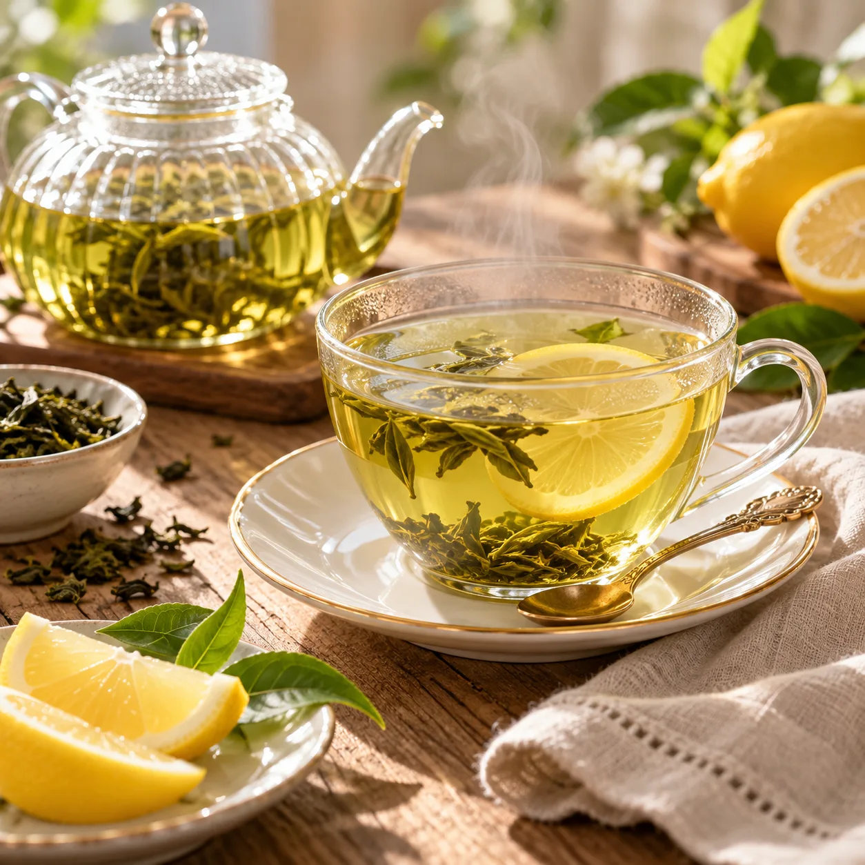 🍋 Зелёный чай с     лимоном: