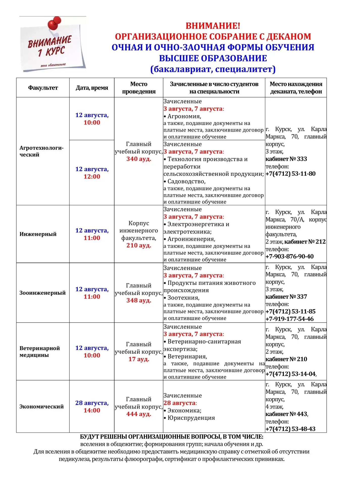 ⚡️ Важная информация для первокурсников Курского ГАУ