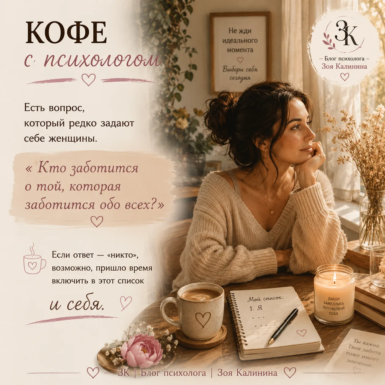 ☕ КОФЕ С ПСИХОЛОГОМ

Есть вопрос, который редко задают себе женщины.

«Кто заботится о той, которая 