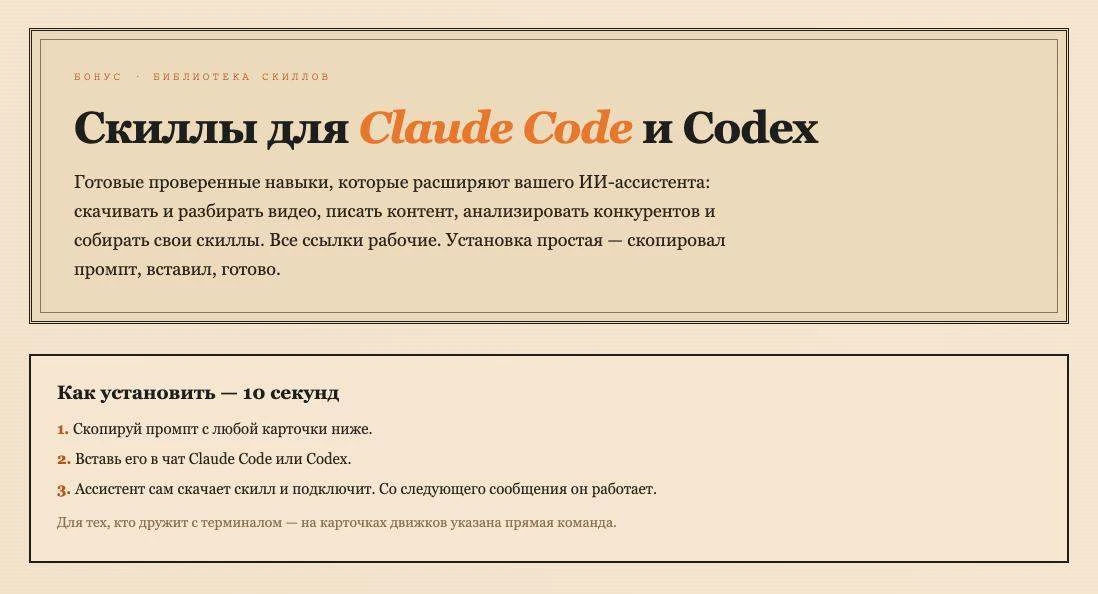 Мы сейчас тестим Claude Code и Codex в битве. И те, кто уже плотно ими пользуется, все знают: без ск