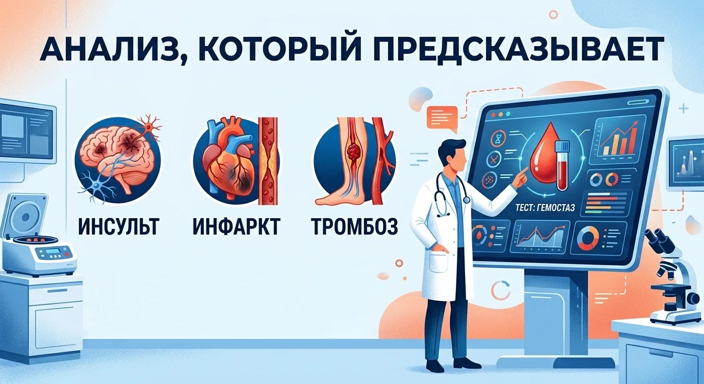 Анализ, который предсказывает инсульт, инфаркт и тромбоз.  Гомоцистеин.  Это аминокислота, которая о