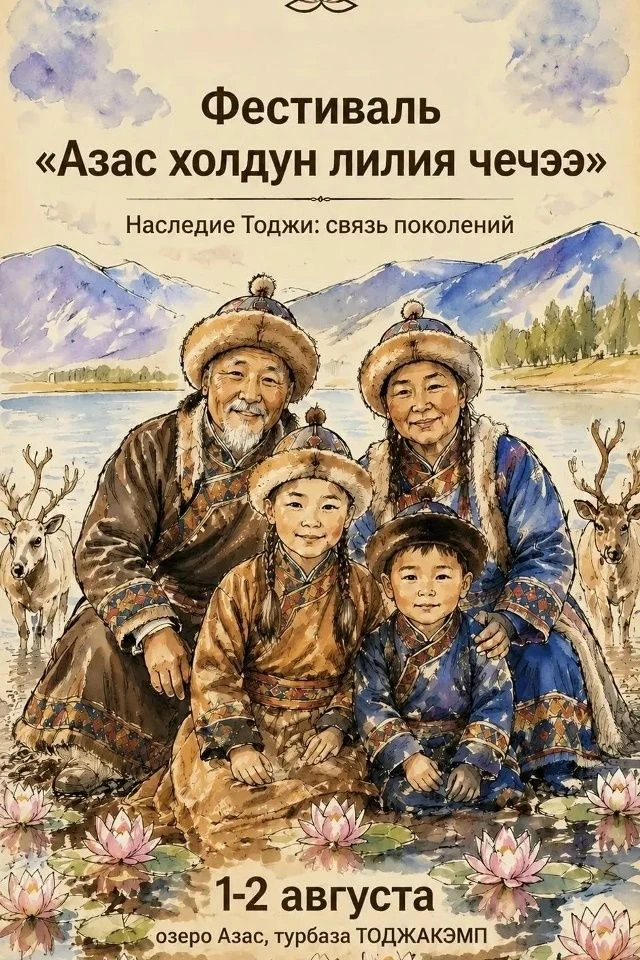 Республиканский фестиваль музыки и таланта
 «Азас холдун лилия чечээ. ТОДЖА ФЕСТ»  - 1 и 2 августа
м