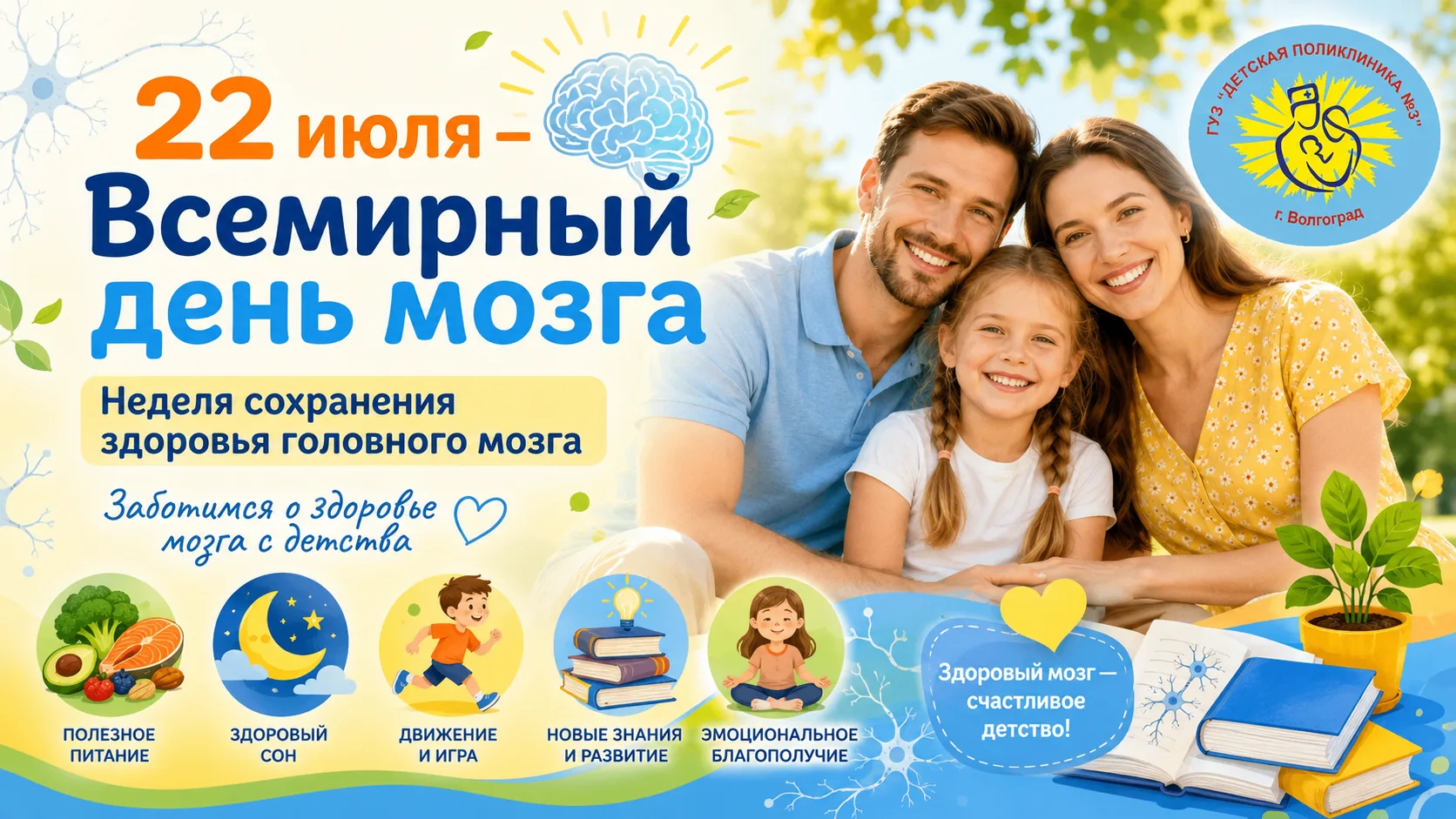 Добрый день, дорогие друзья! 🧠💚🌿 

Сегодня, 22 июля, во всём мире отмечается Всемирный день мозга