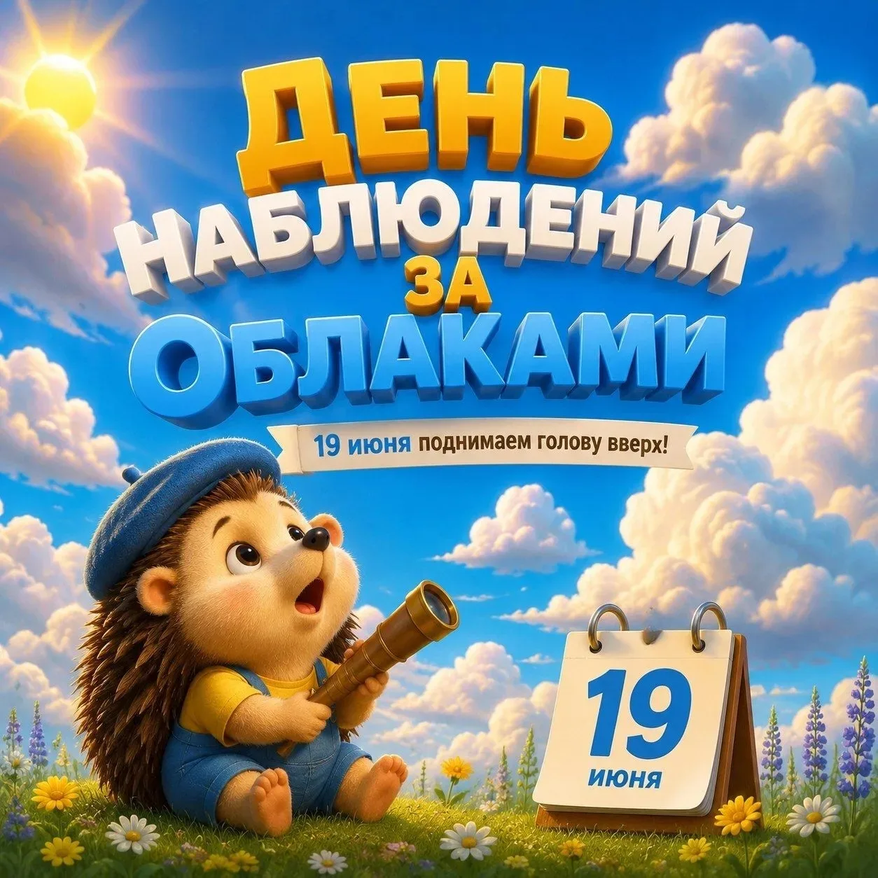 Сегодня — День наблюдения за облаками! 🌥️

Наш любимый ёжик уже смотрит в небо и зовёт вас на самую