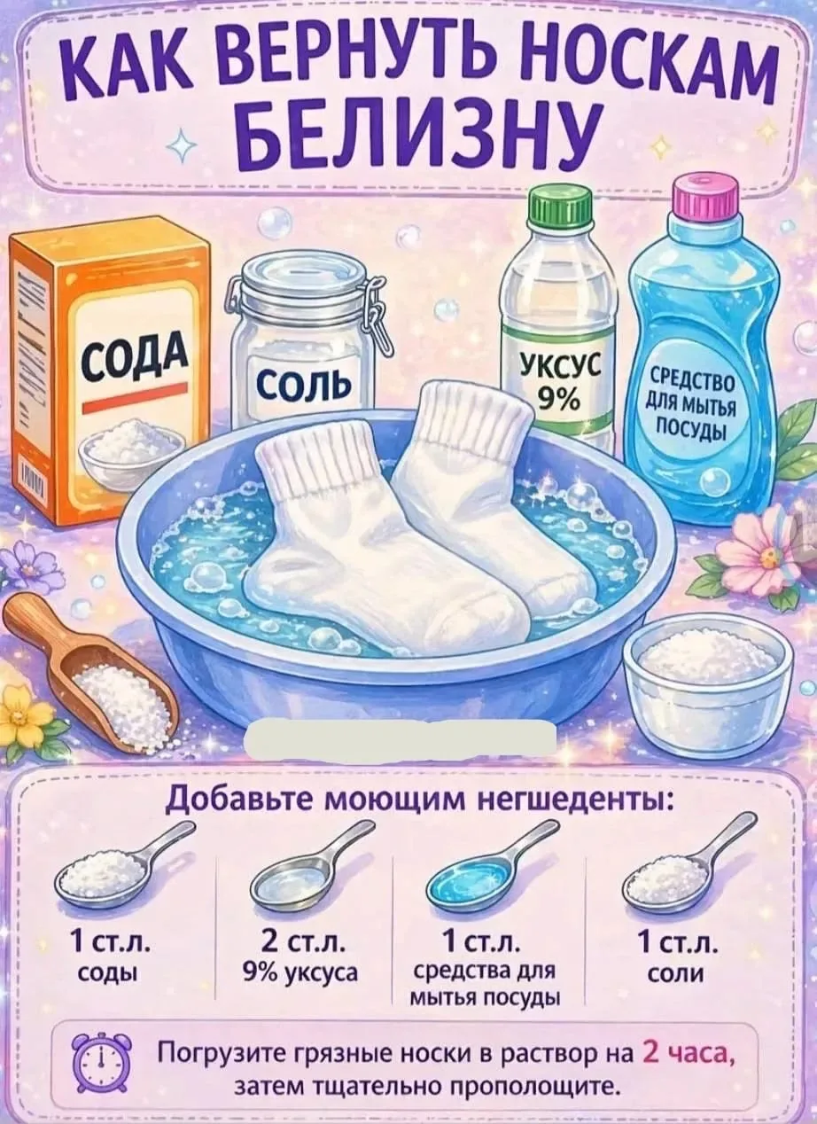 Как вернуть белым носкам идеальную белизну без хлора и кипячения ✨🧦