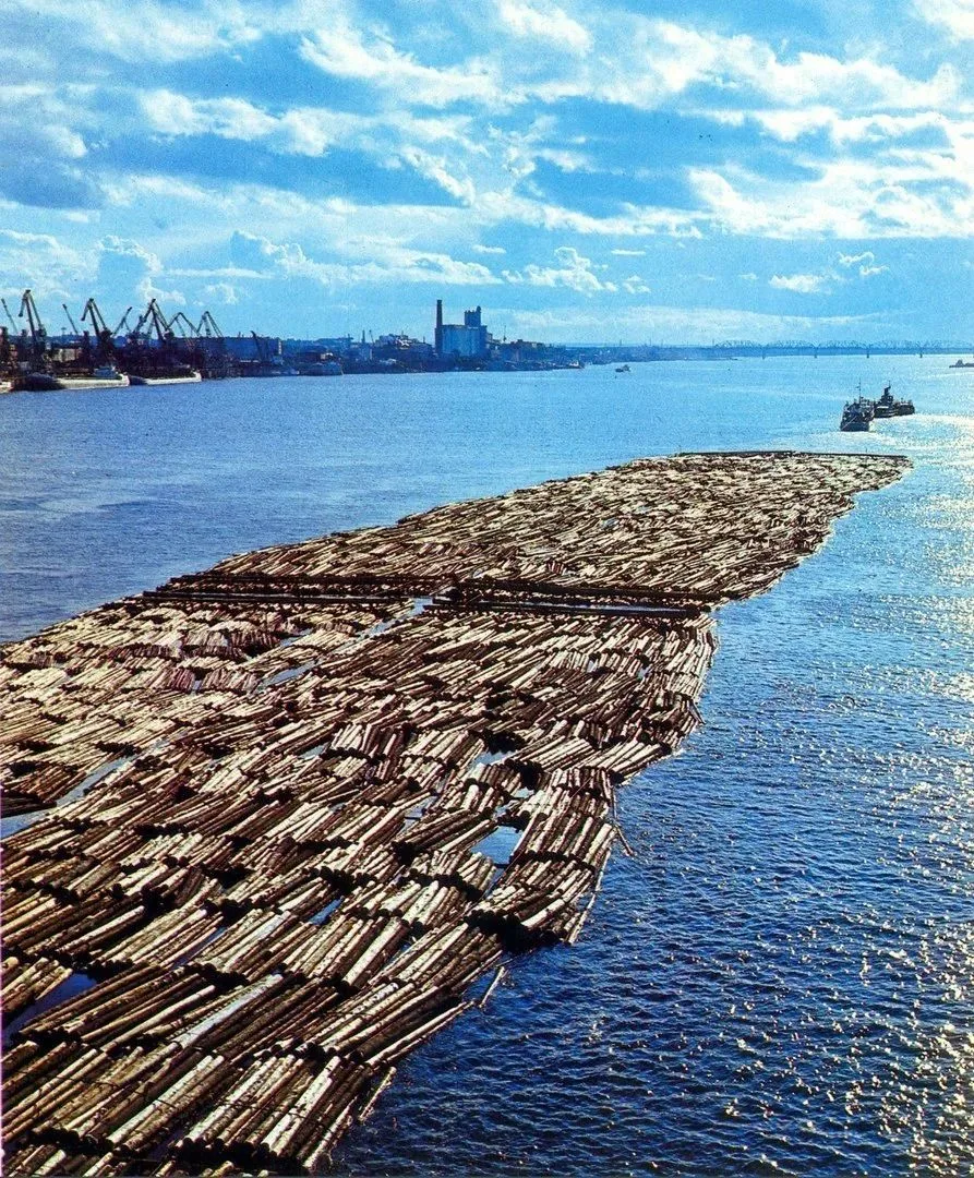 Лесосплав по Каме, 1980-е.