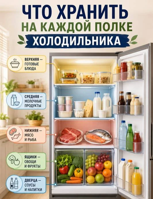 Как распределить полки холодильника.