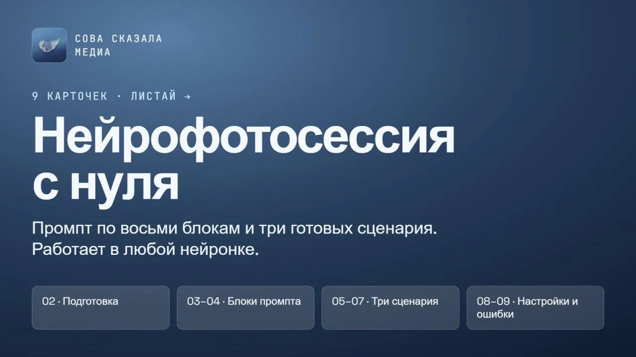 🦉 Продолжаем нейрофотосессию — если пропустили теорию про 8 блоков и «замок на лицо», ...