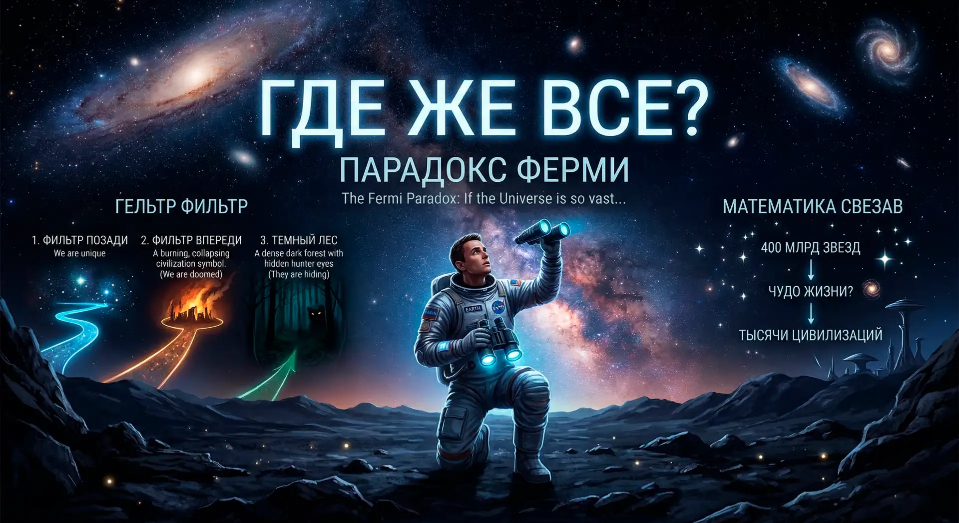👽 Парадокс Ферми: Если Вселенная так велика, то где, черт возьми, все?  Летом 1950 года гениальный ф