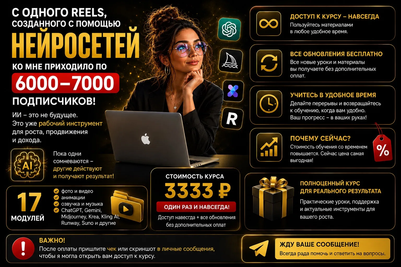 С одного Reels, созданного с помощью нейросетей, ко мне приходило по 6000–7000 подписчиков.

Именно 