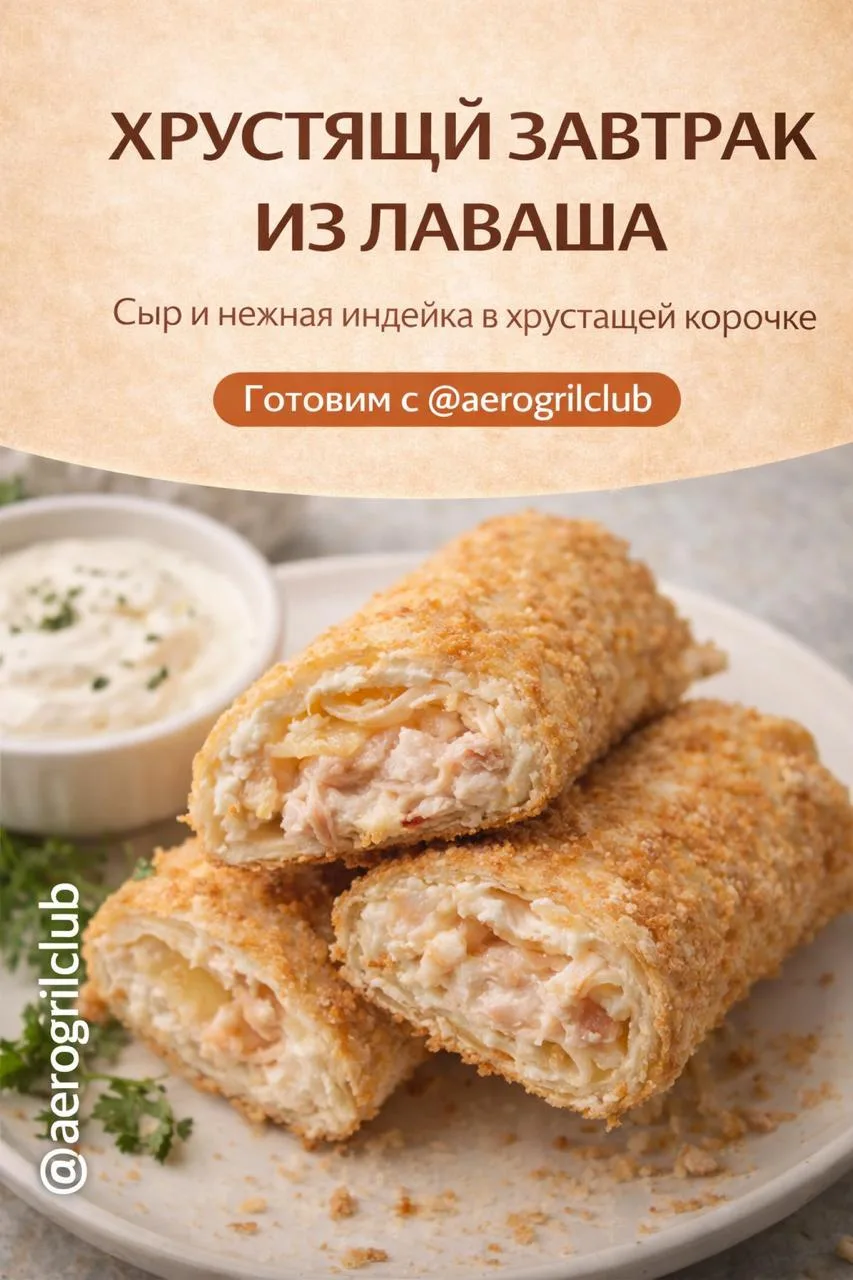 🥪 Хрустящий завтрак из лаваша с сыром и индейкой в аэрогриле  Быстрый и сытный завтрак из лаваша с т