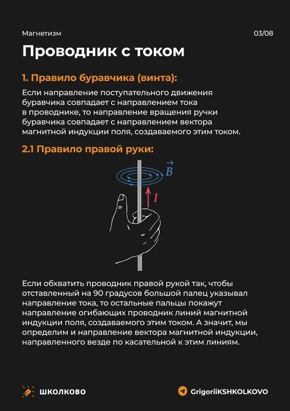 Сегодня работаем с теорией по магнетизму, разбираемся с правилом правой руки 🔥