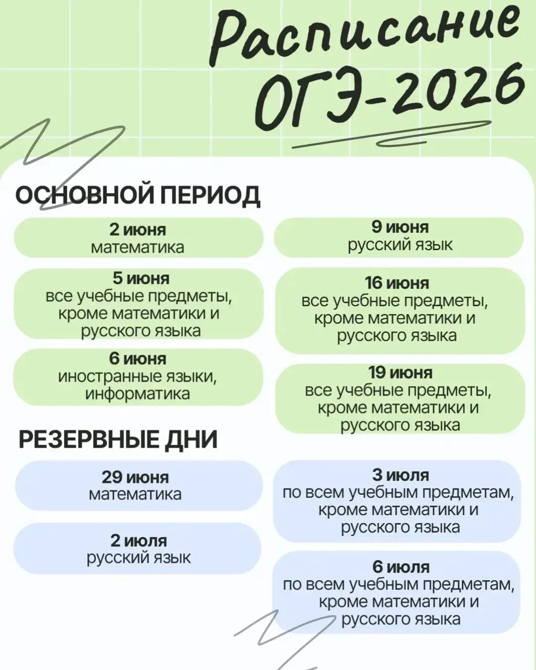 Основной период пройдёт со 2 июня по 6 июля. На этот период приходится большинство экза...