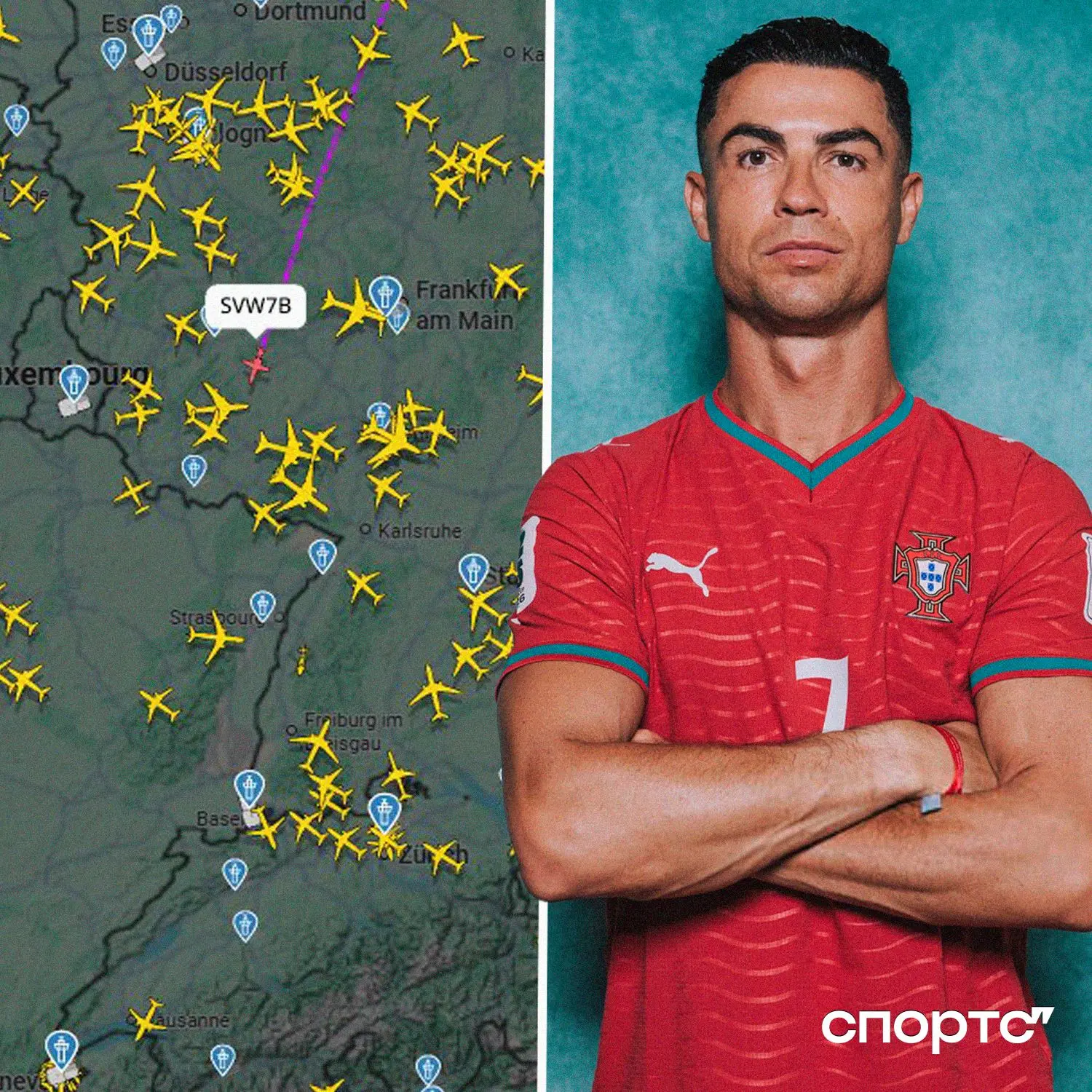 ✈️ Более 23 тысяч человек одновременно следили за полетом Роналду из Копенгагена в Мадр...