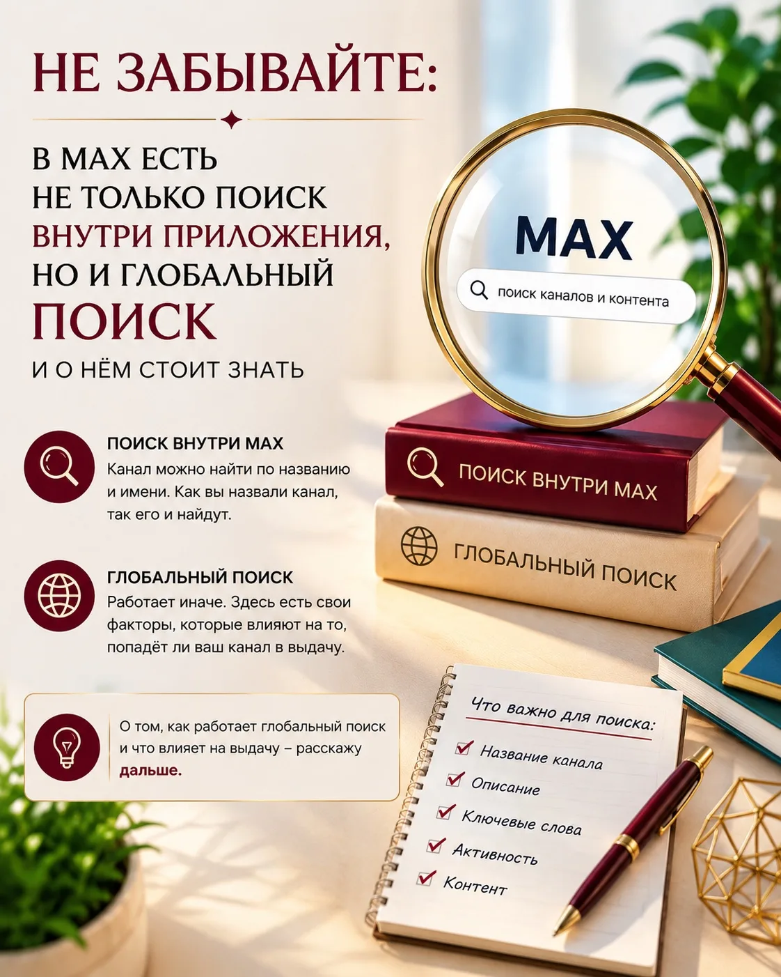 Не забывайте, что в Макс поиск есть не только внутри самого приложения