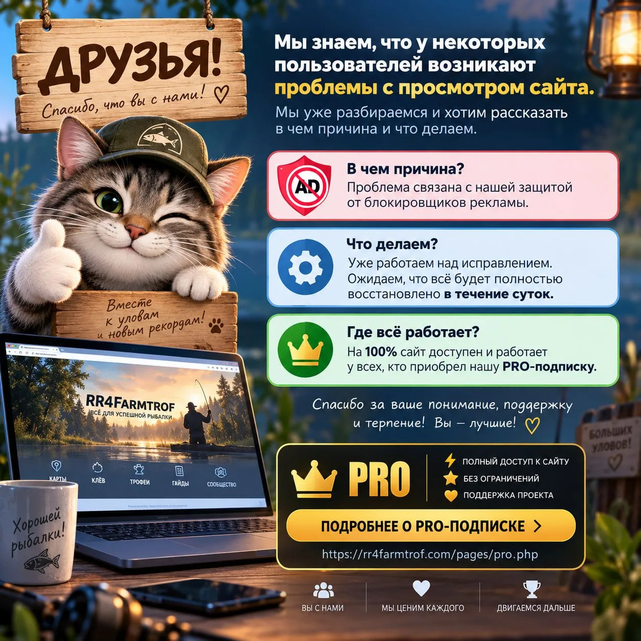 📢 Друзья, знаем о проблеме с просмотром сайта!
