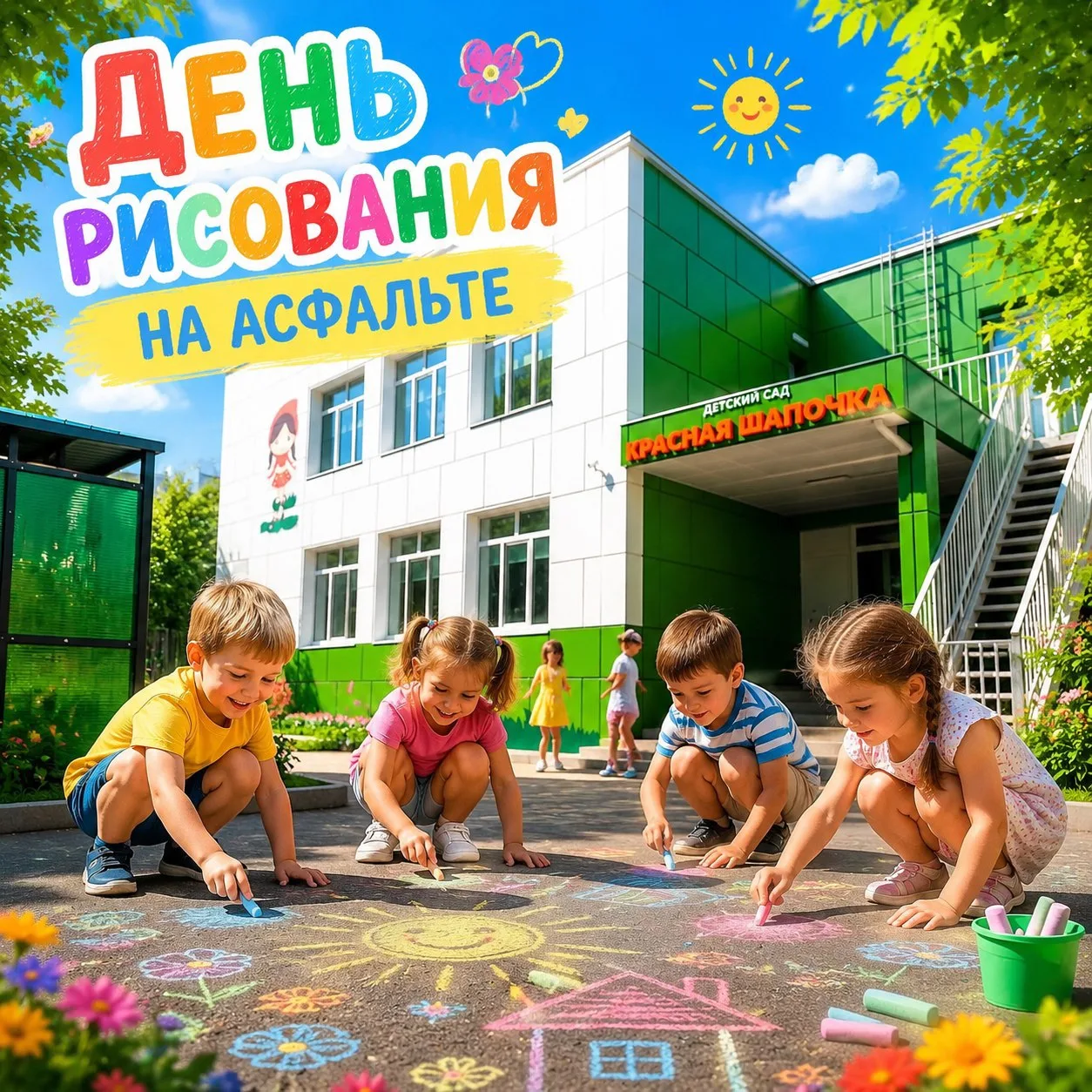 🖍️День рисования на асфальте 

Лето — прекрасная пора для творчества на свежем воздухе! В нашем дет