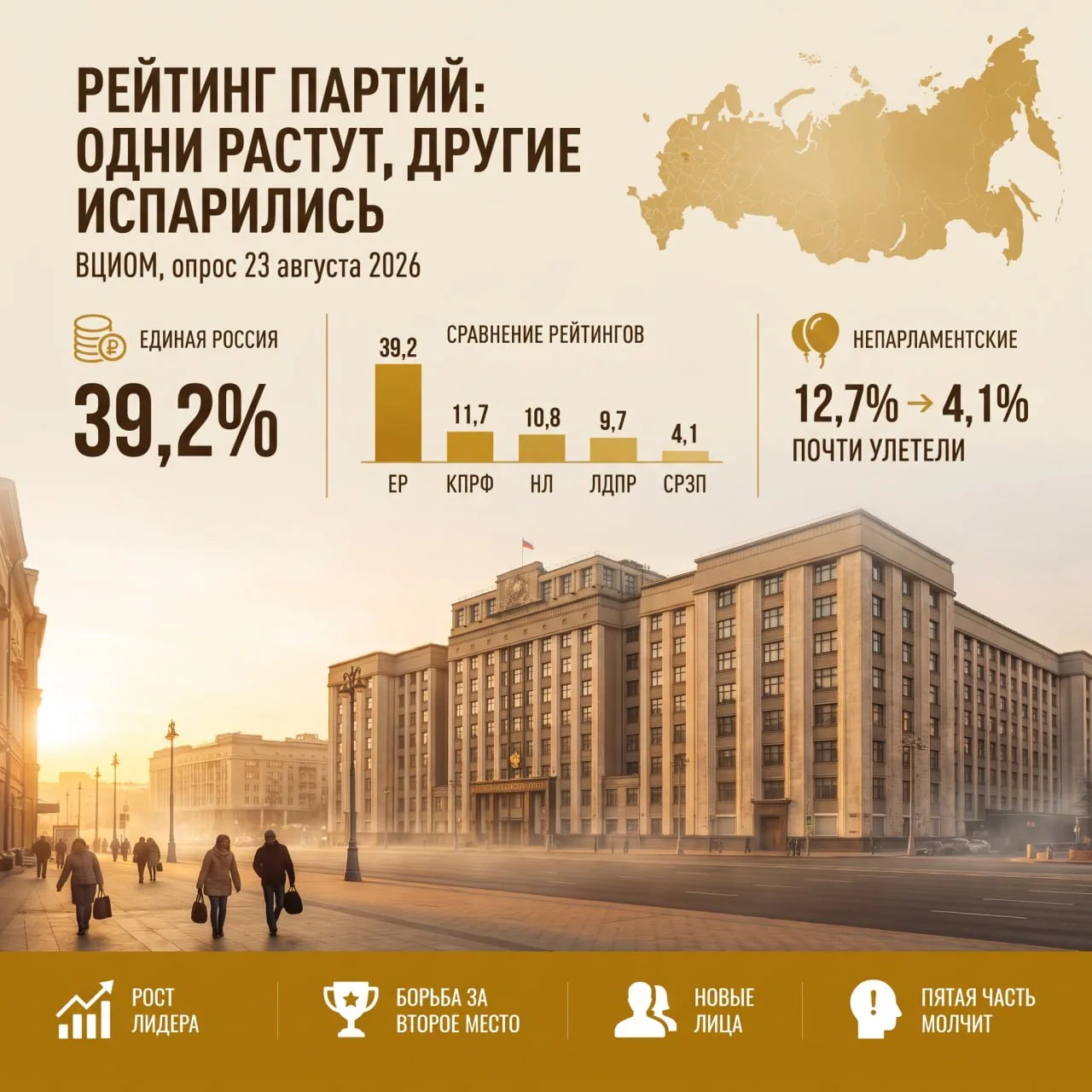 Рейтинг партий: «Единая Россия» на максимуме сезона