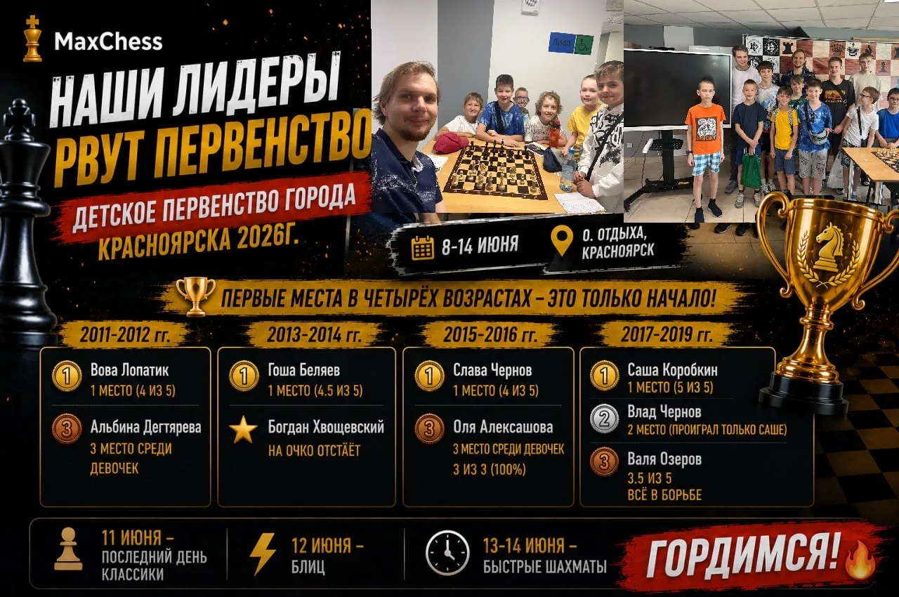 ♟Шахматисты Дворца пионеров в лидерах Первенства Красноярска♟

С 8 по 14 июня на острове Отдыха прох