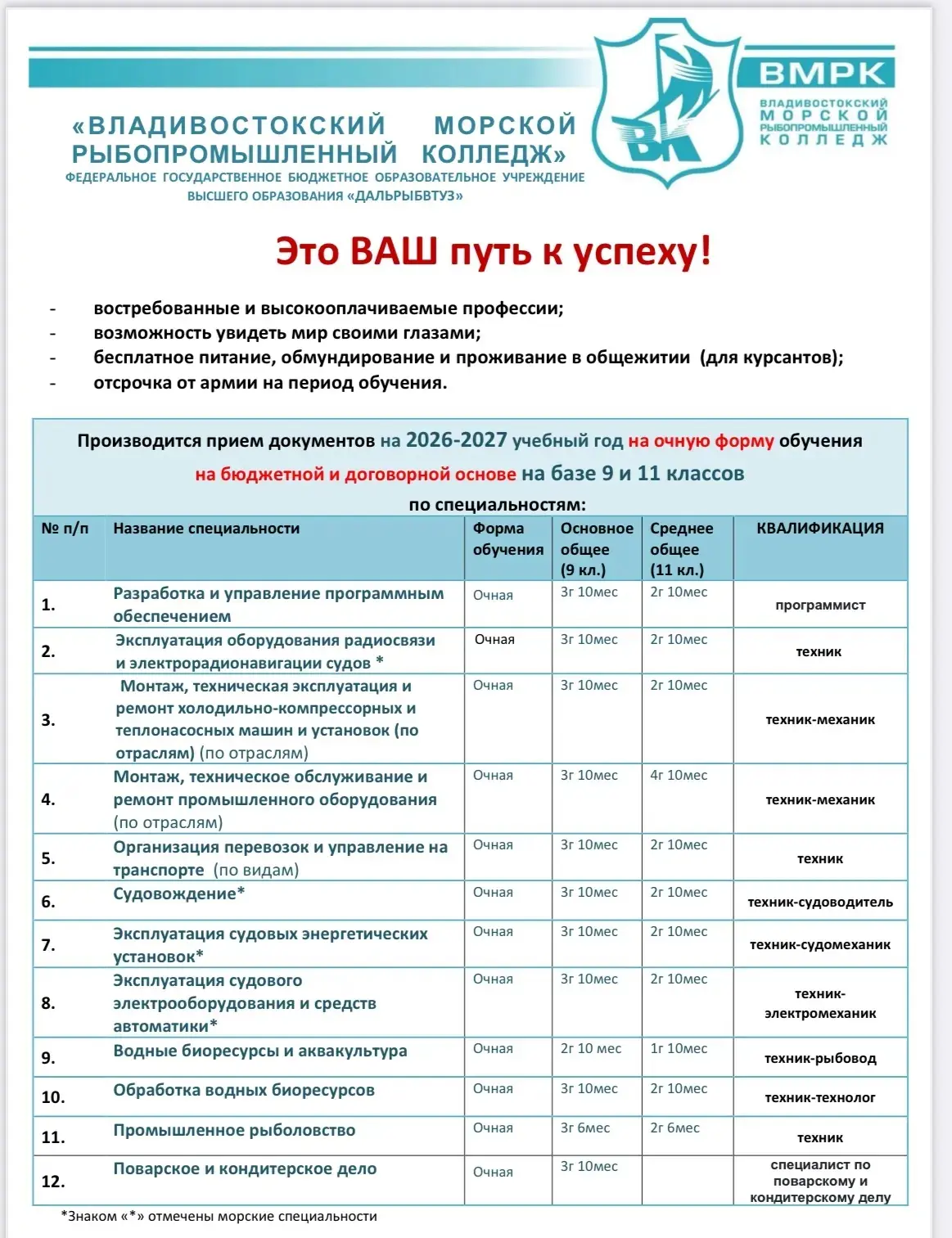 🚀 Это ваш путь к успеху! Открыт приём документов в ВМРК 🚀