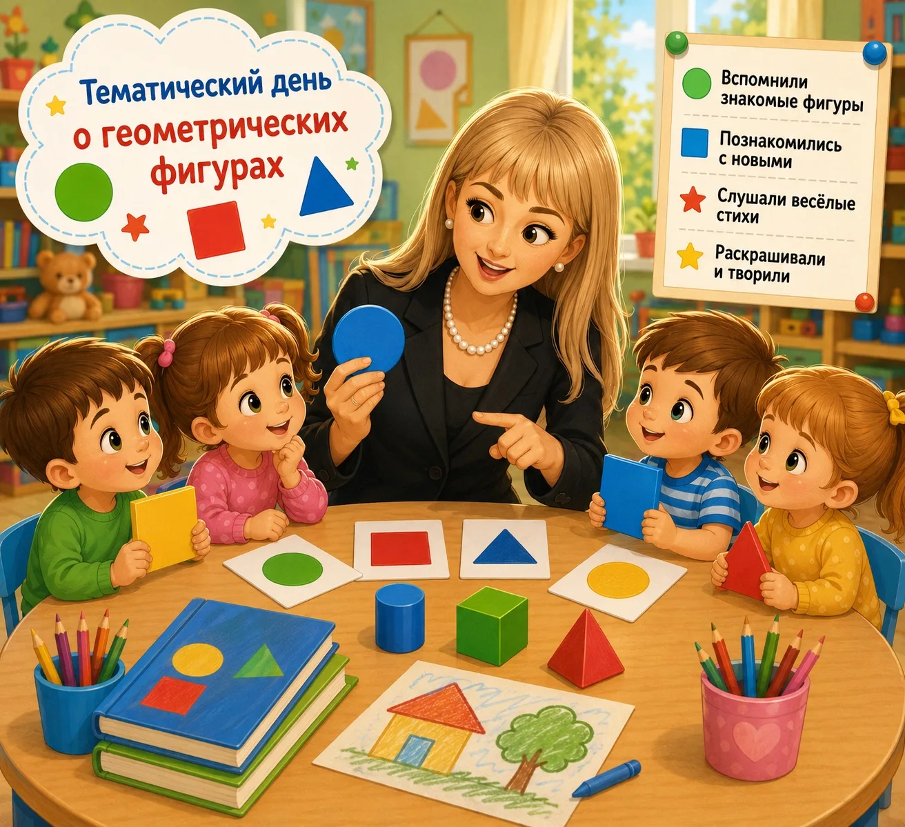 В младшей группе «Знайки» прошёл тематический день"Геометрических фигур".