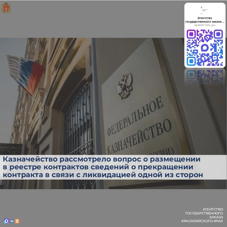 Федеральное казначейство рассмотрело вопрос о размещении в реестре контрактов сведений о прекращении