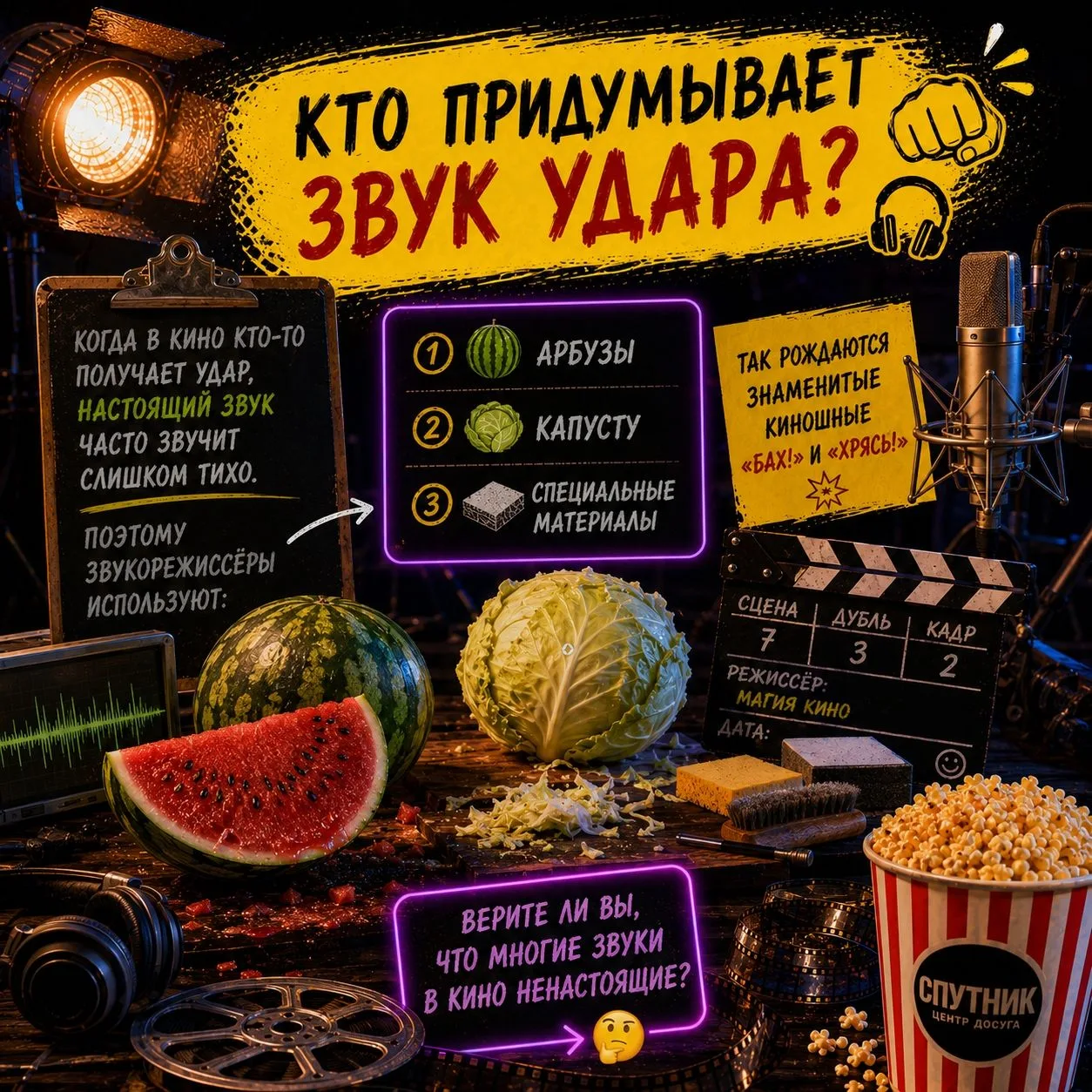 🎬 КТО ПРИДУМЫВАЕТ ЗВУК УДАРА? 👊🎧
Когда в кино кто-то получает удар, настоящий звук часто звучит с