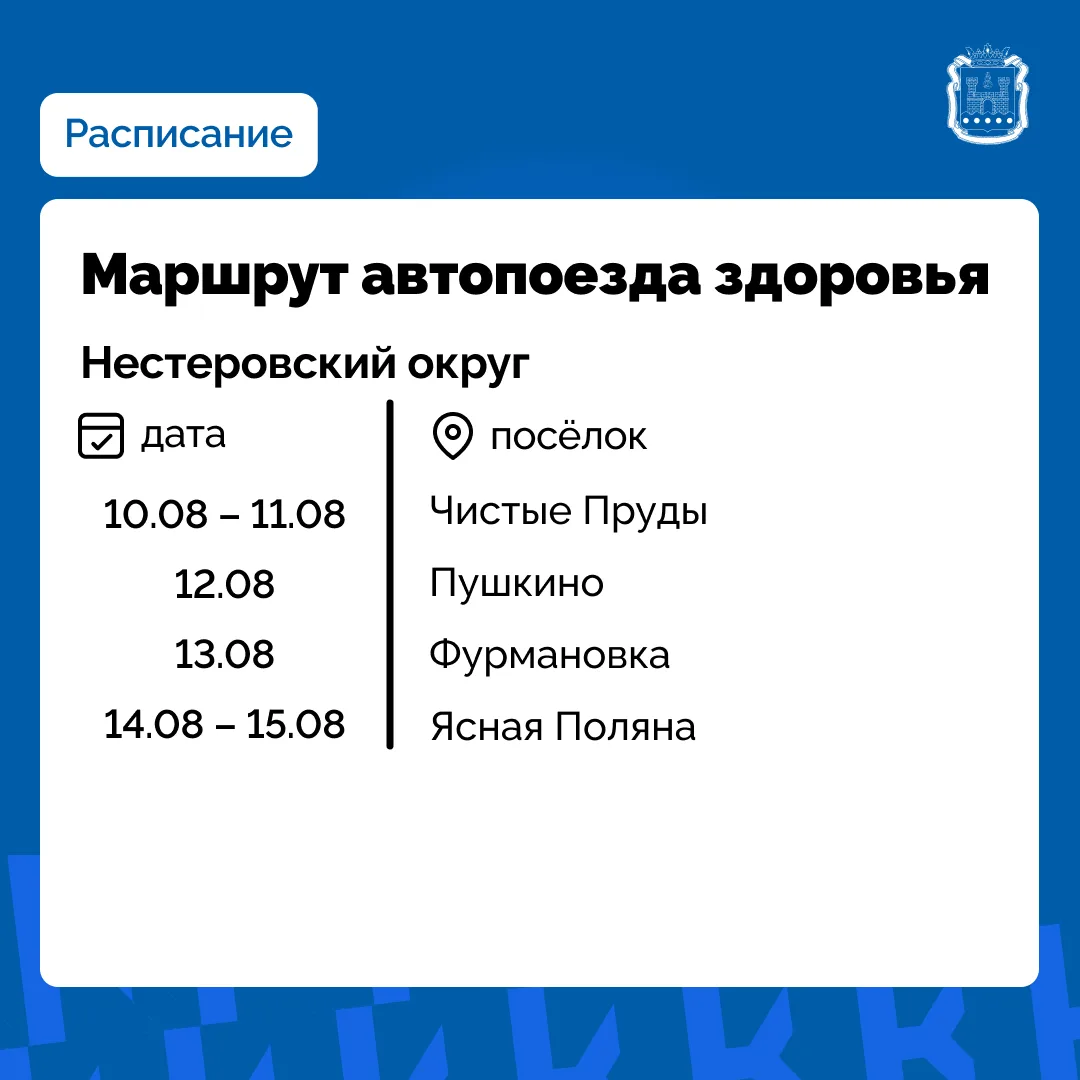 В Нестеровском округе с 10 августа начнёт работу поезд здоровья.