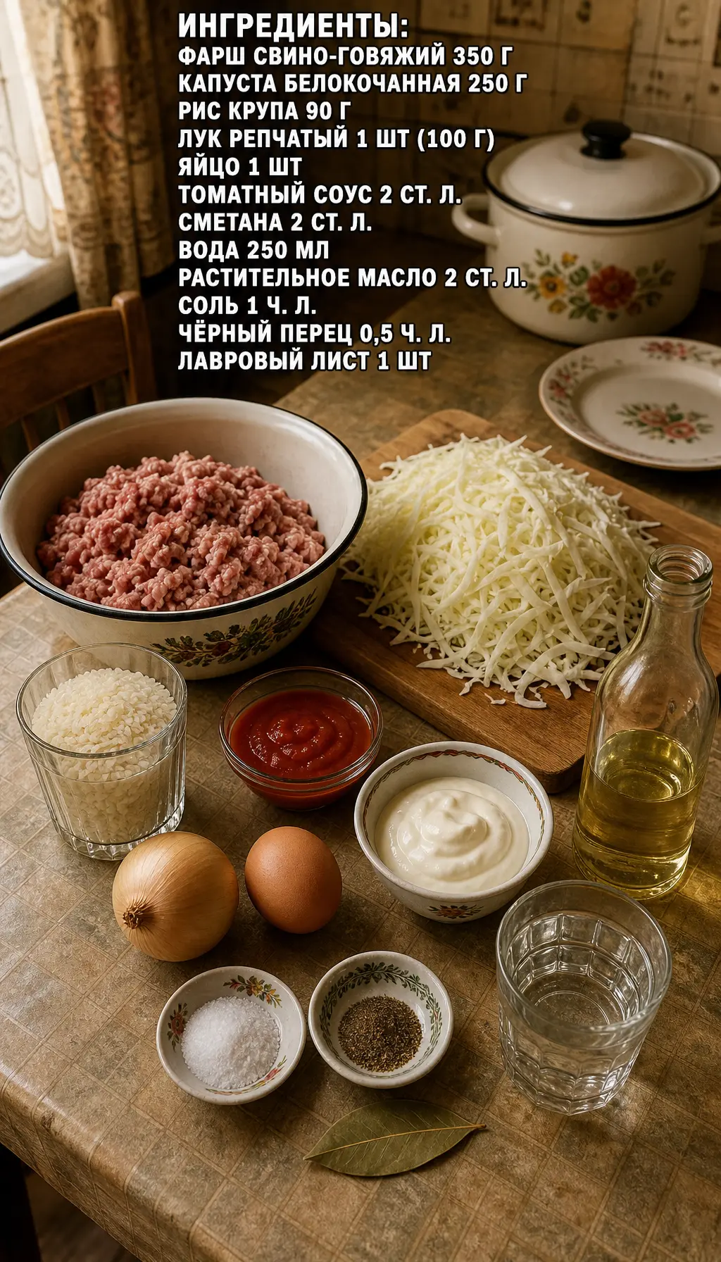 Ленивые голубцы
как в советской столовой 🥣
Ингредиенты:
фарш — 350 г
капуста — 250 г
рис — 80 г
том
