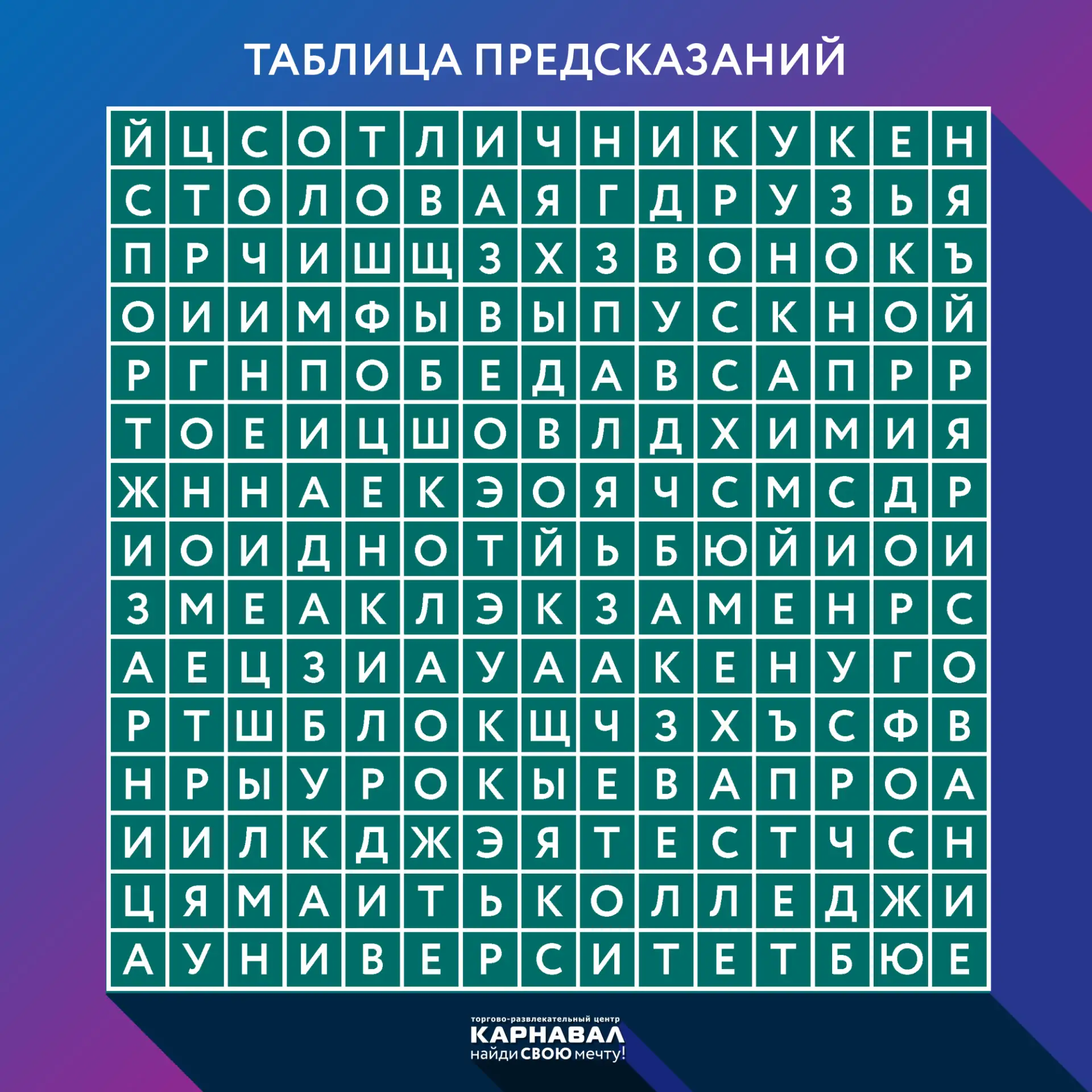 Что нас ждет в новом учебном году? Смотрите нашу таблицу предсказаний! Первые три слова...