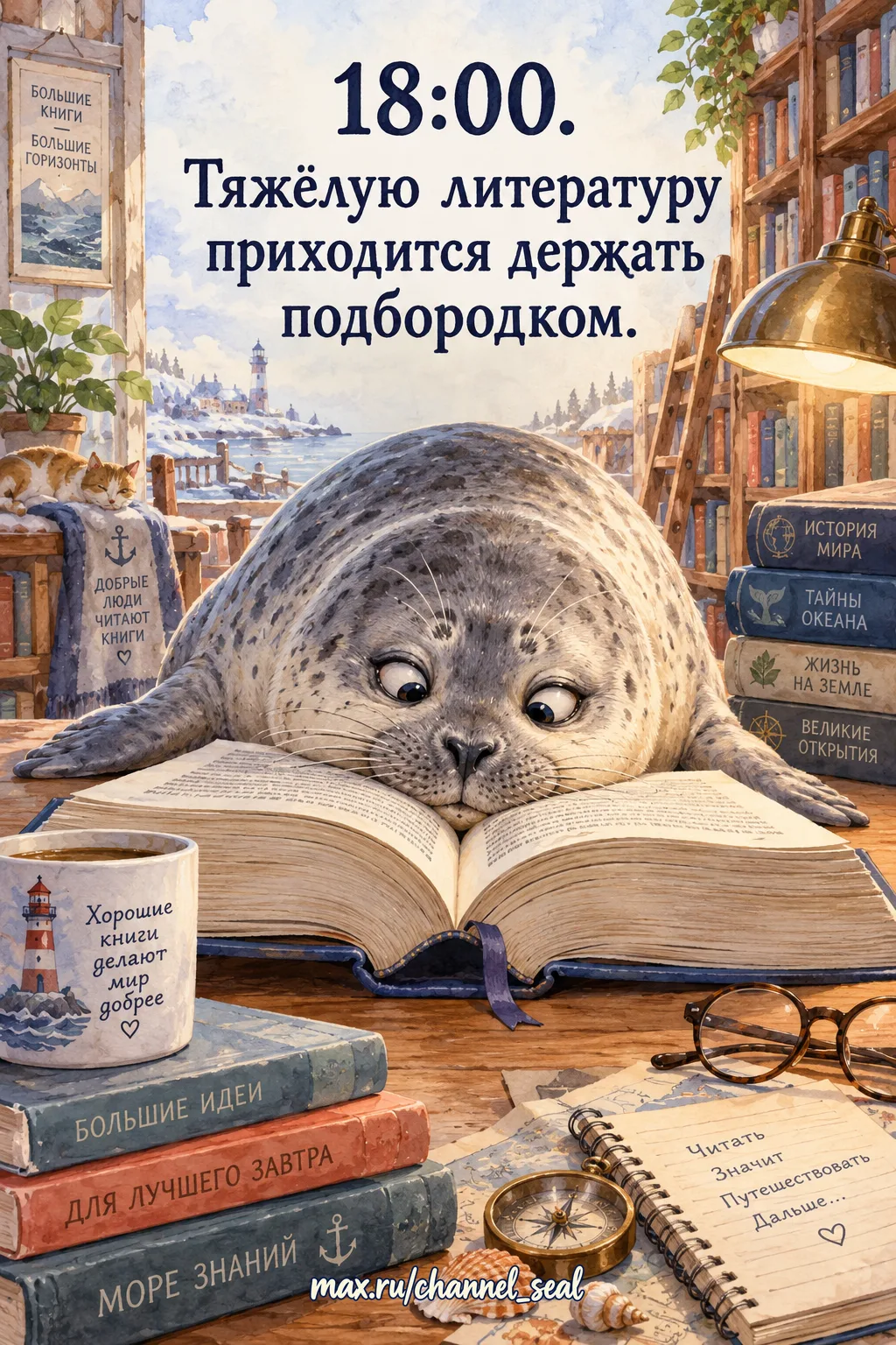 18:00. Тяжёлую литературу приходится держать подбородком.