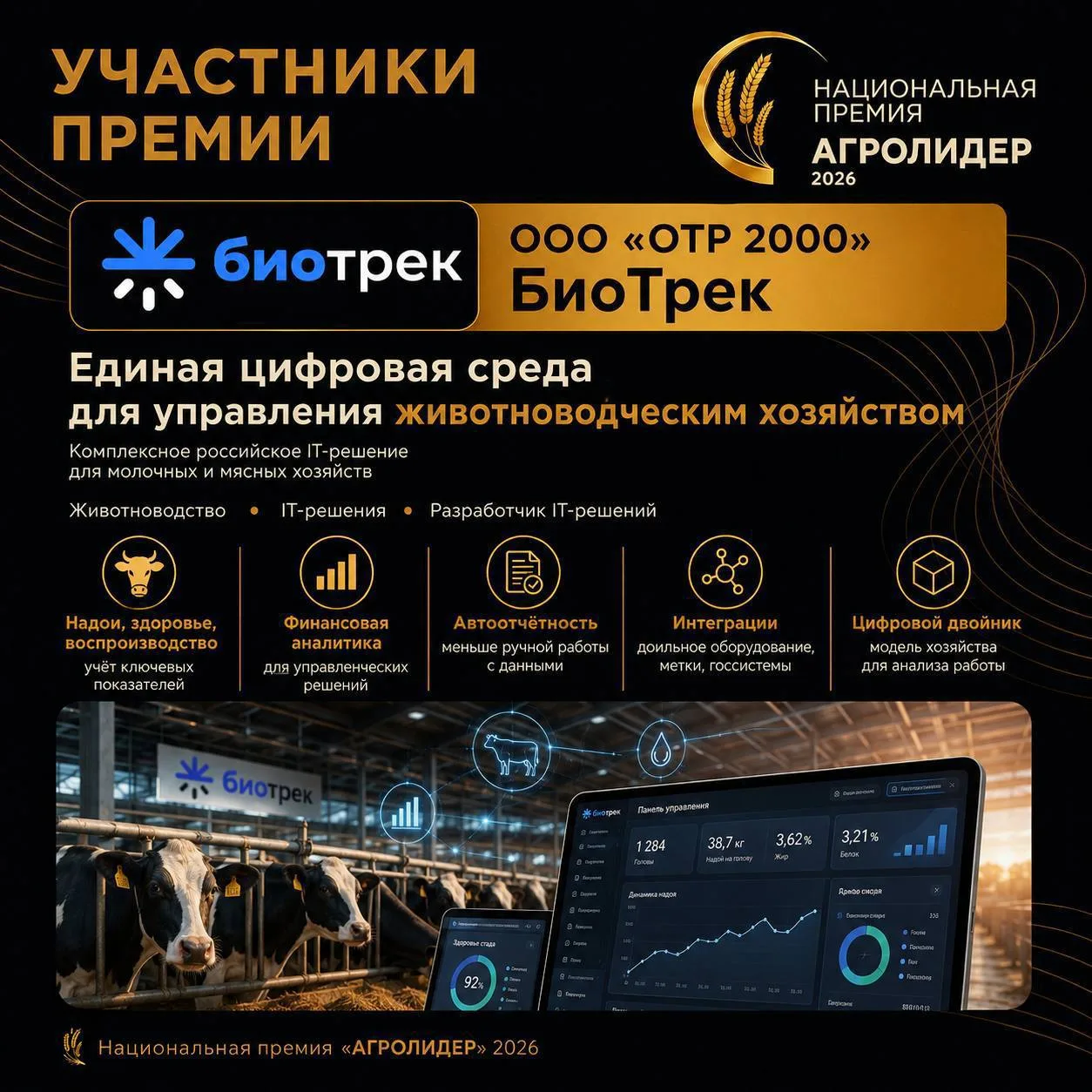 ООО «ОТР 2000» (БиоТрек) — номинант Национальной премии «АГРОЛИДЕР 2026»