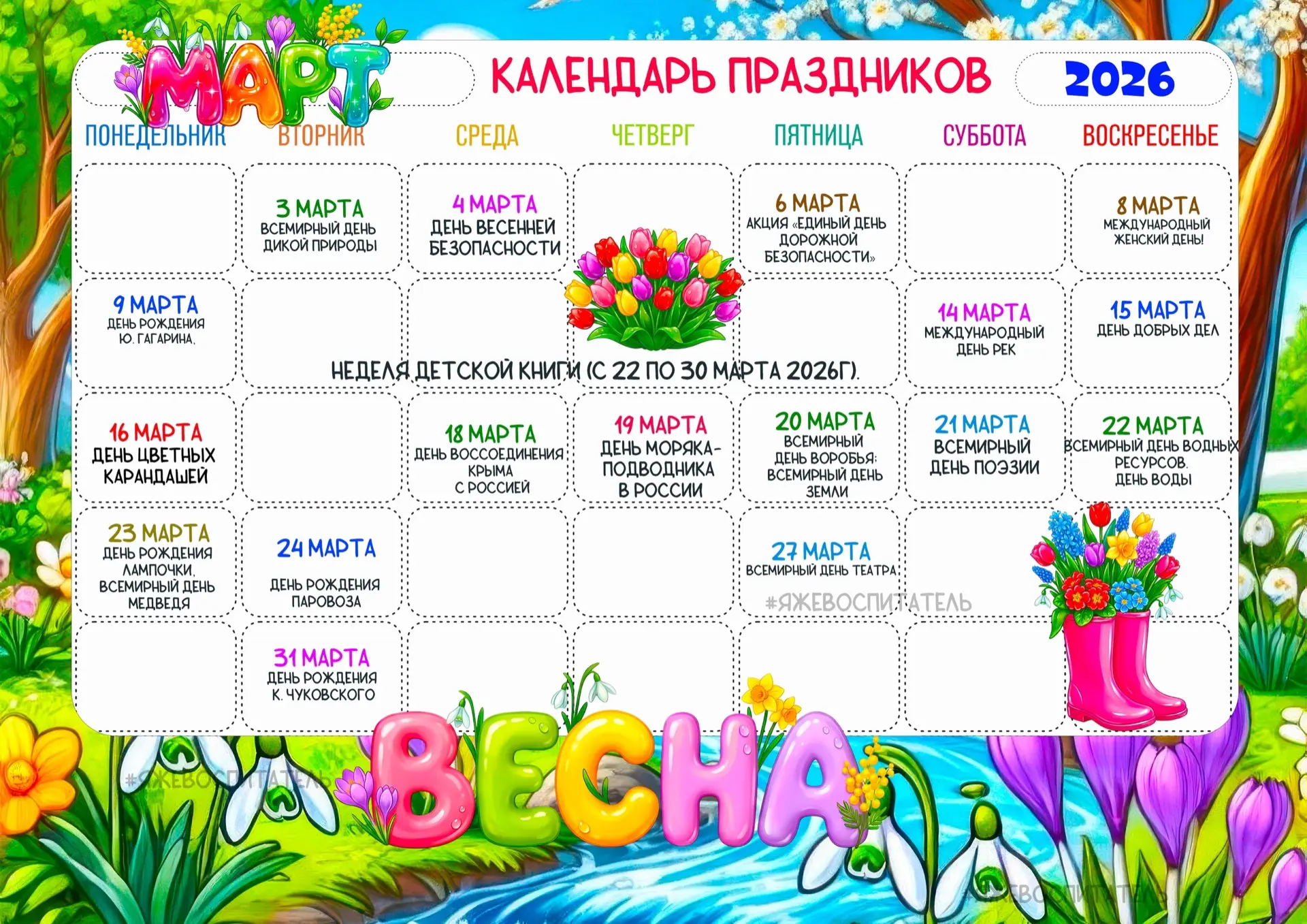 Календарь праздников на март 2026