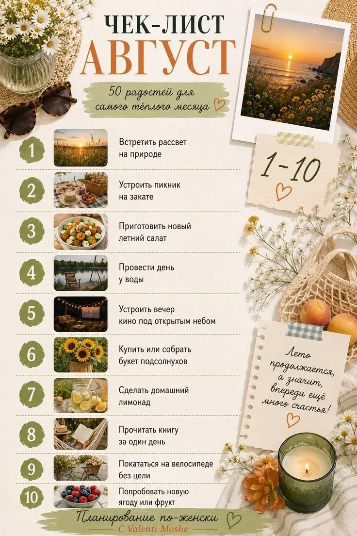 Всем привет! Начался последний месяц лета - давайте проведем его по-максимуму! 

Не хочется терять н