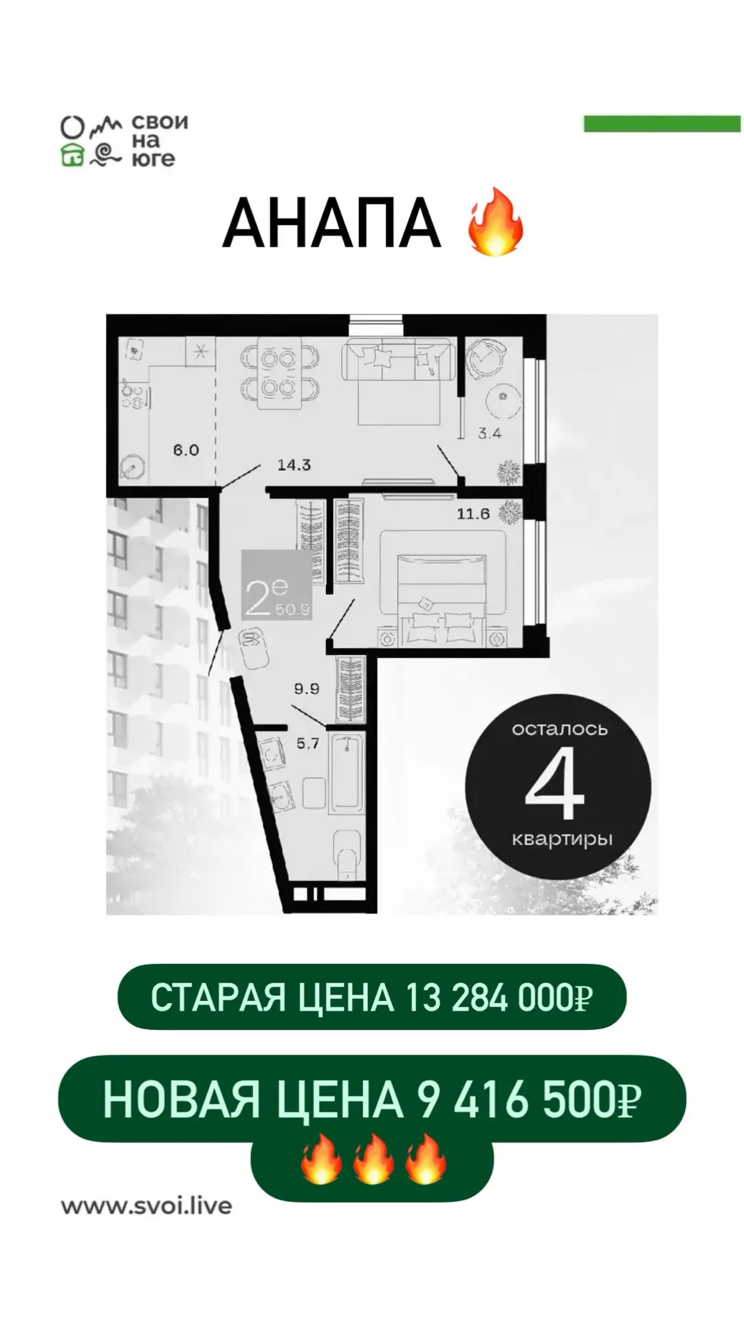 Ограниченное предложение в Анапе. Всего 4 квартиры по суперцене!  🟢Школа на 1100 мест + 2 детсада по
