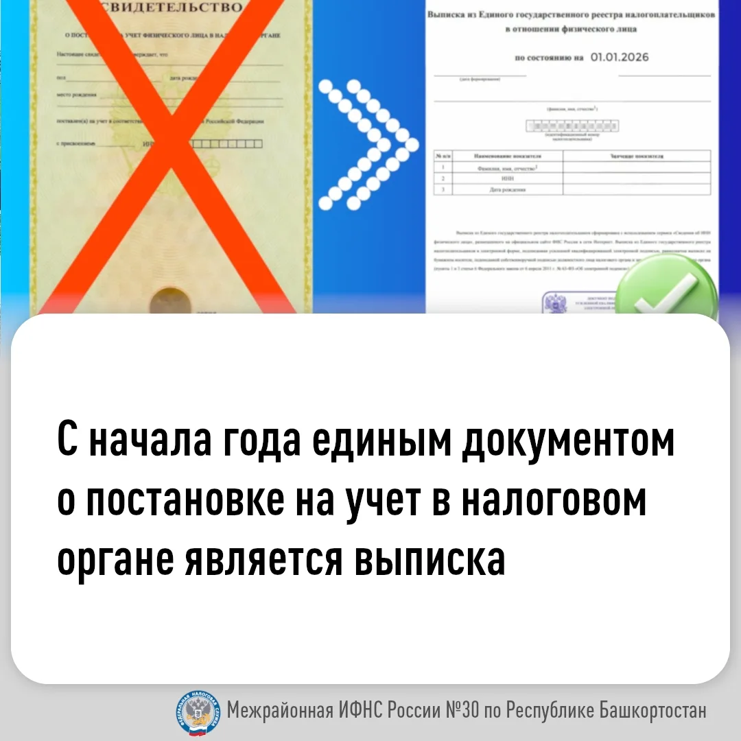 C начала года единым документом о постановке на учет в налоговом органе является выписка