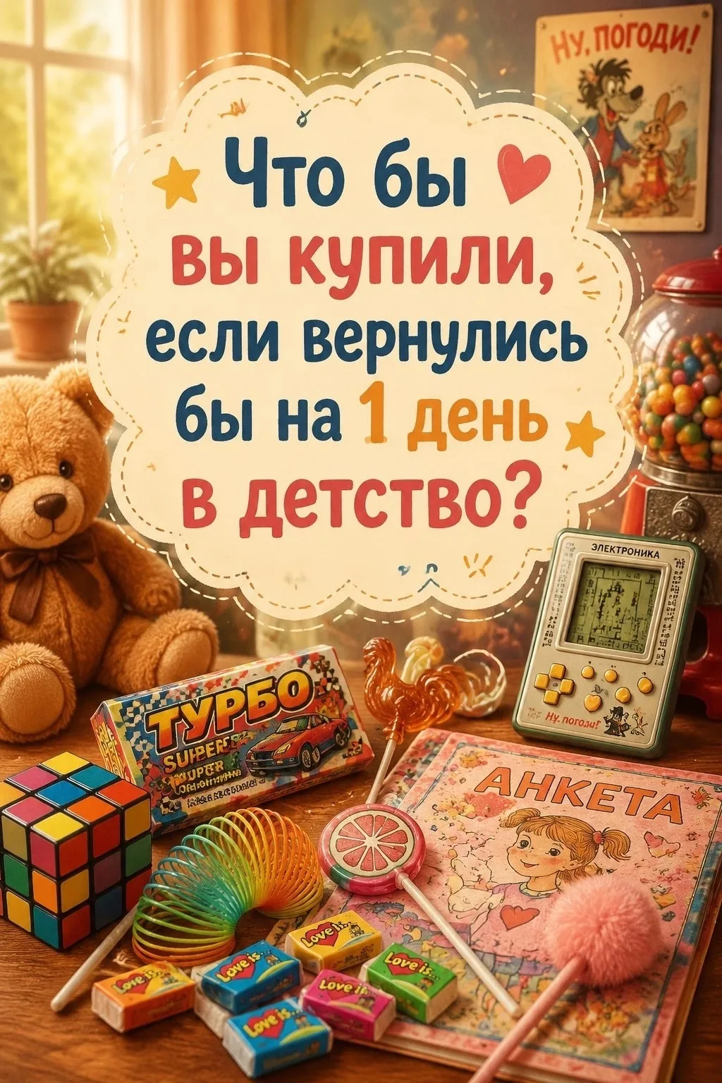 ⁉️ Если бы у вас был билет на один день в детство — что бы вы купили?
Представьте: машина времени су