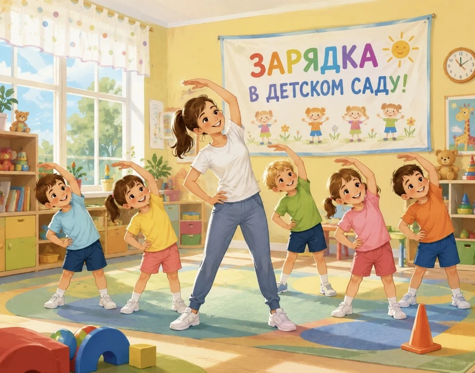 ☀️ Утро в нашем детском саду начинается с улыбки… и зарядки! 😊