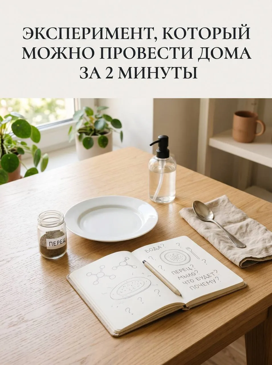 🧪 Простой домашний эксперимент, который удивит ребёнка

Вам понадобится всего три вещи:

💧 тарелка